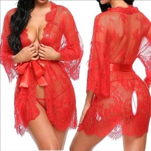 COPY - - SEXY Lace Bandage Deep V thong Robe